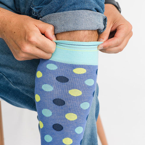 Polka Dot Navy + Teal Cotton Compression Socks