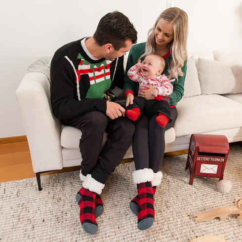 Dr. Johnny's Fuzzy Socks: BUFFALO CHECK RED